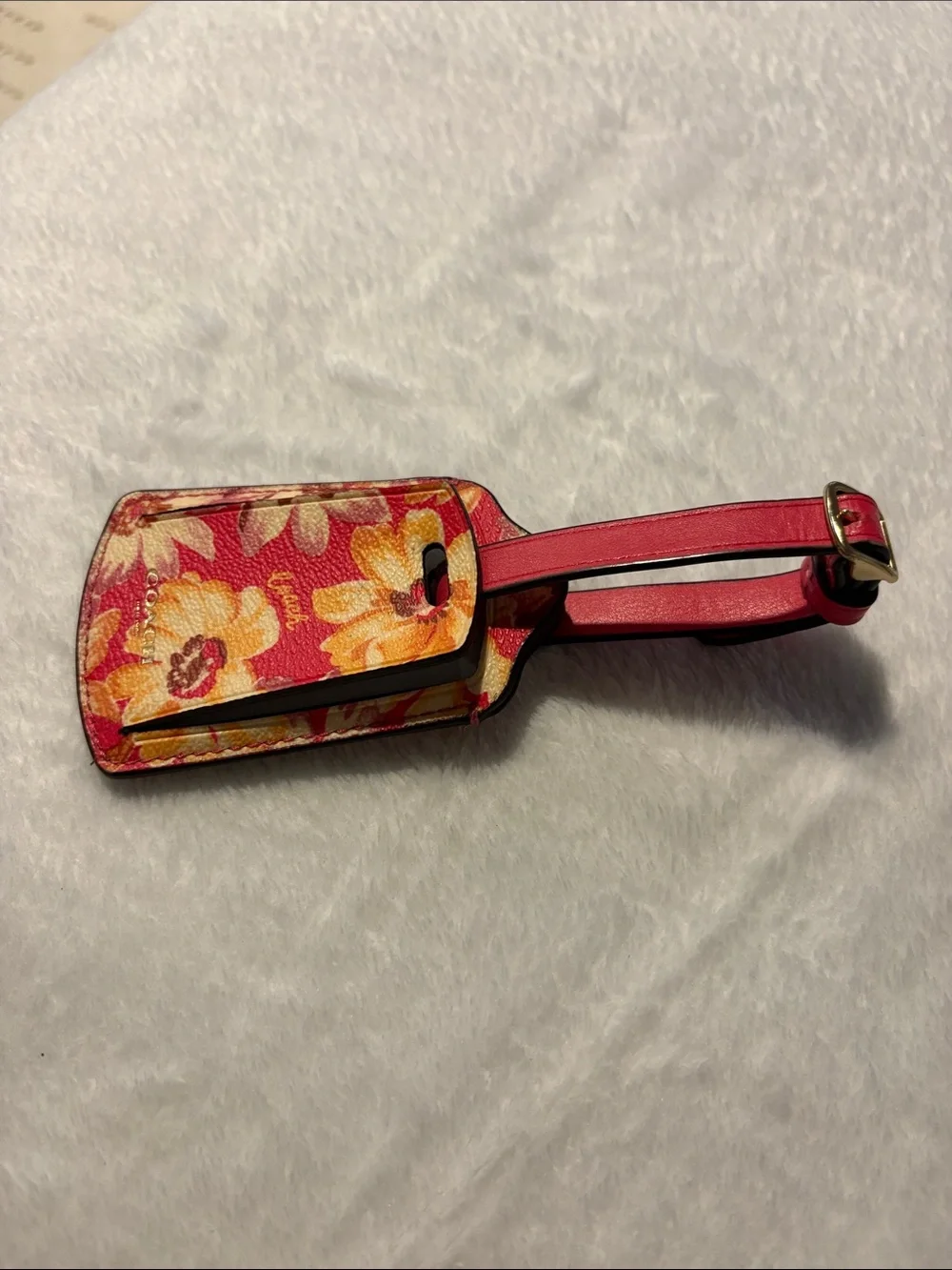 Coach Floral Leather Luggage Tag - Hot Pink & Yellow